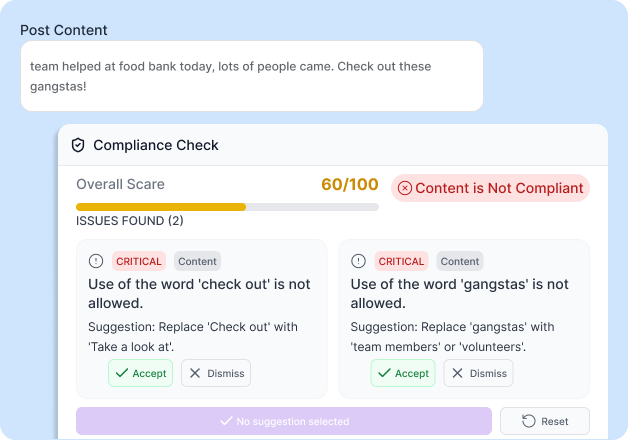 AI checks the post against your brand guidelines before submission