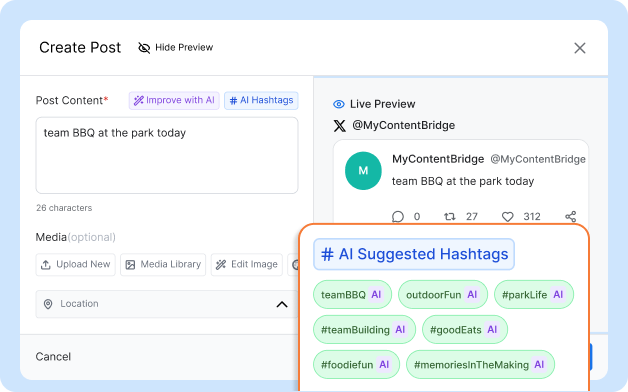 AI suggests hashtags that actually match your brand