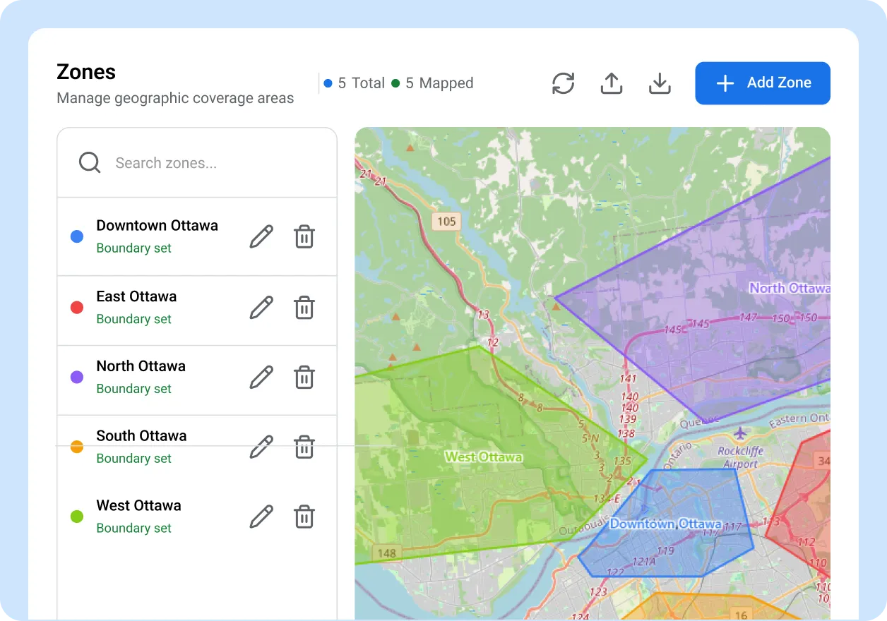 Draw territories on a map and assign them to your operations