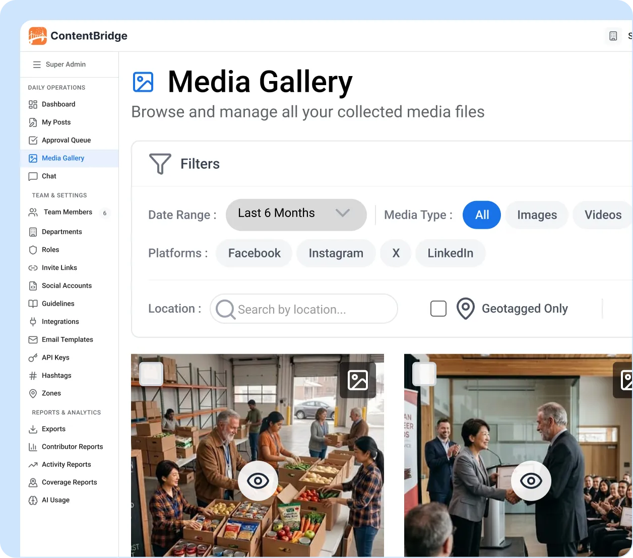 Social media asset management for frontline workers