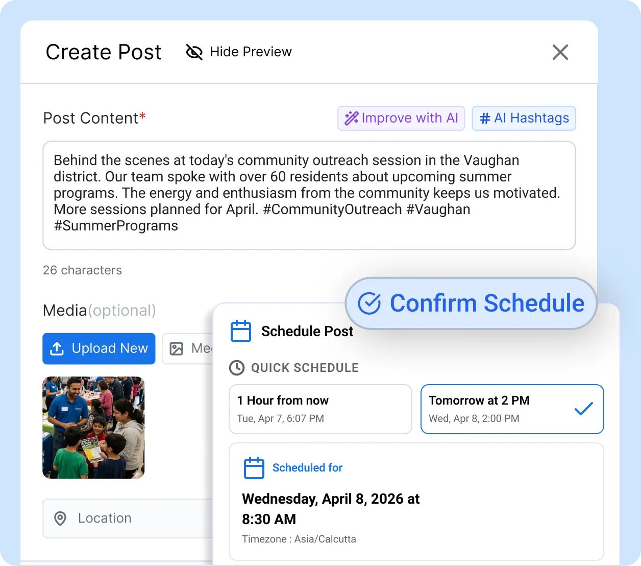 Social media planning and scheduling for frontline workers