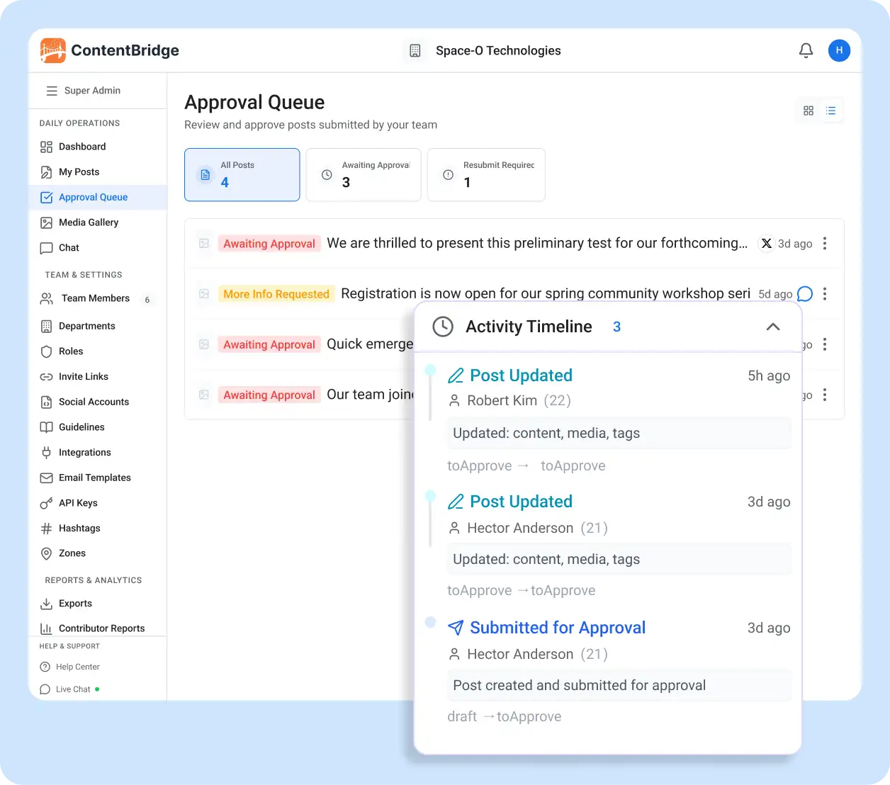 Social media workflow approval software for frontline workers